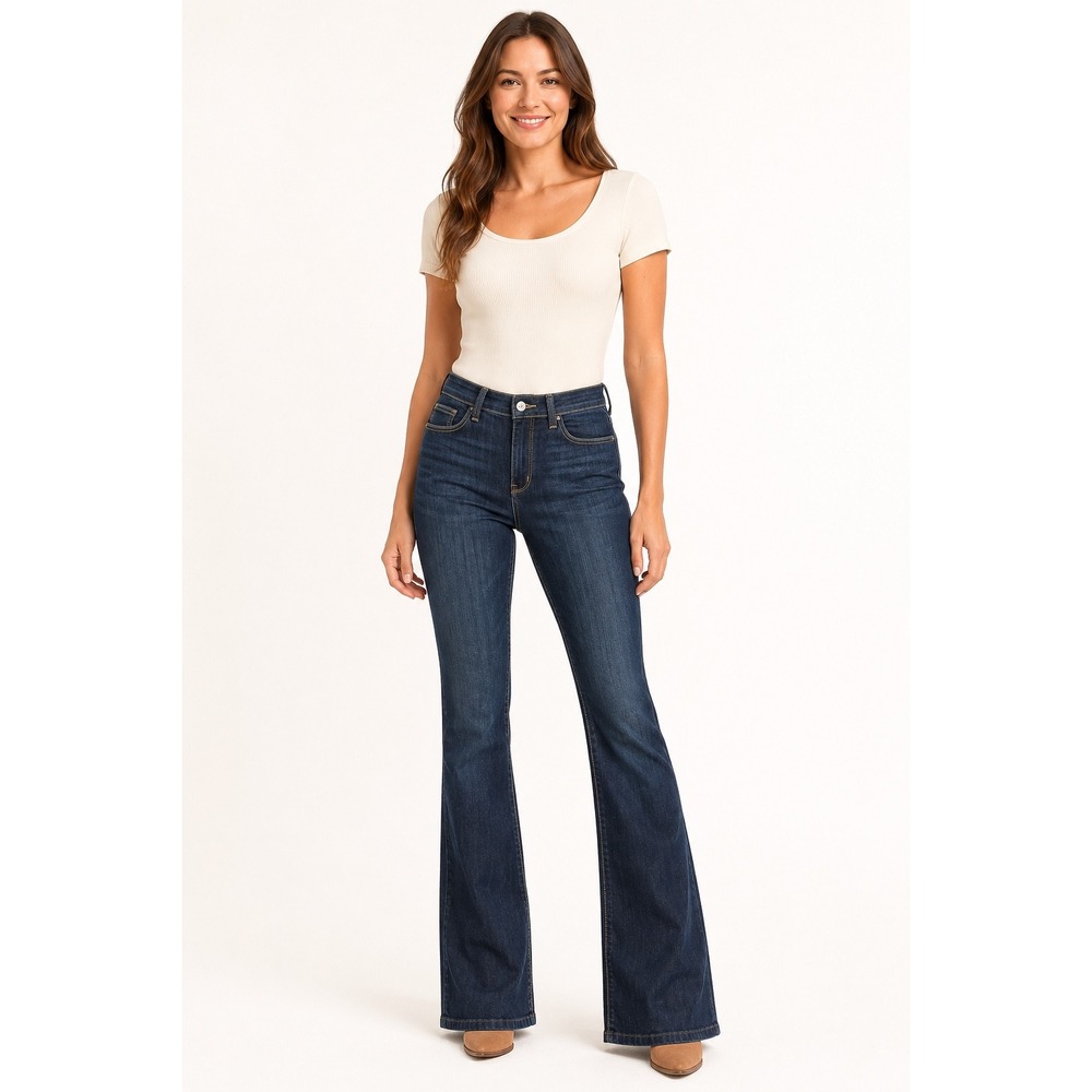 Judy Blue Dark Wash High Rise Flare Jeans Raw Hem Size 13/31